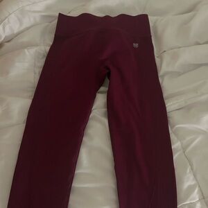 Red Full Length Leggings with Wide Waistband and Compression Fit